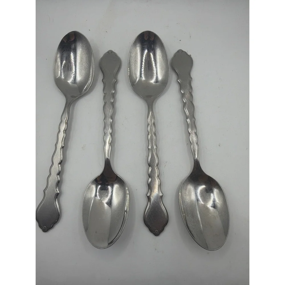 Set Of 4 Oneida Community CELLO Brushed Stainless Table Spoons